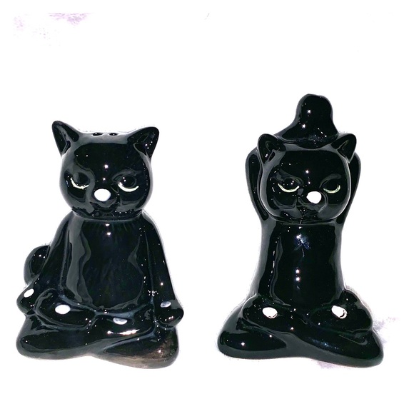 Other - Yoga meditating black cats salt and pepper shakers